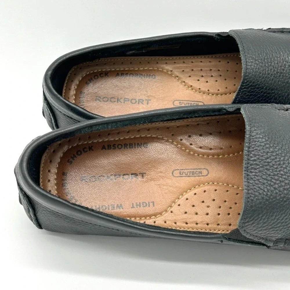 Rockport Men's Rhyder Venetian Loafer Shoes Black US 10.5 Tumble Leather Comfort